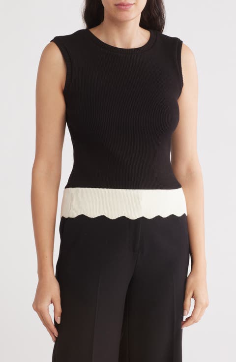 Sleeveless Scallop Hem Sweater Top