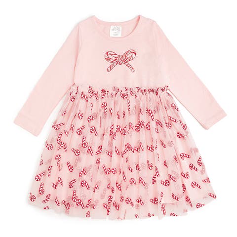 Candy Cane Confetti Christmas Long Sleeve Tutu Dress (Toddler, Little Kid & Big Kid)
