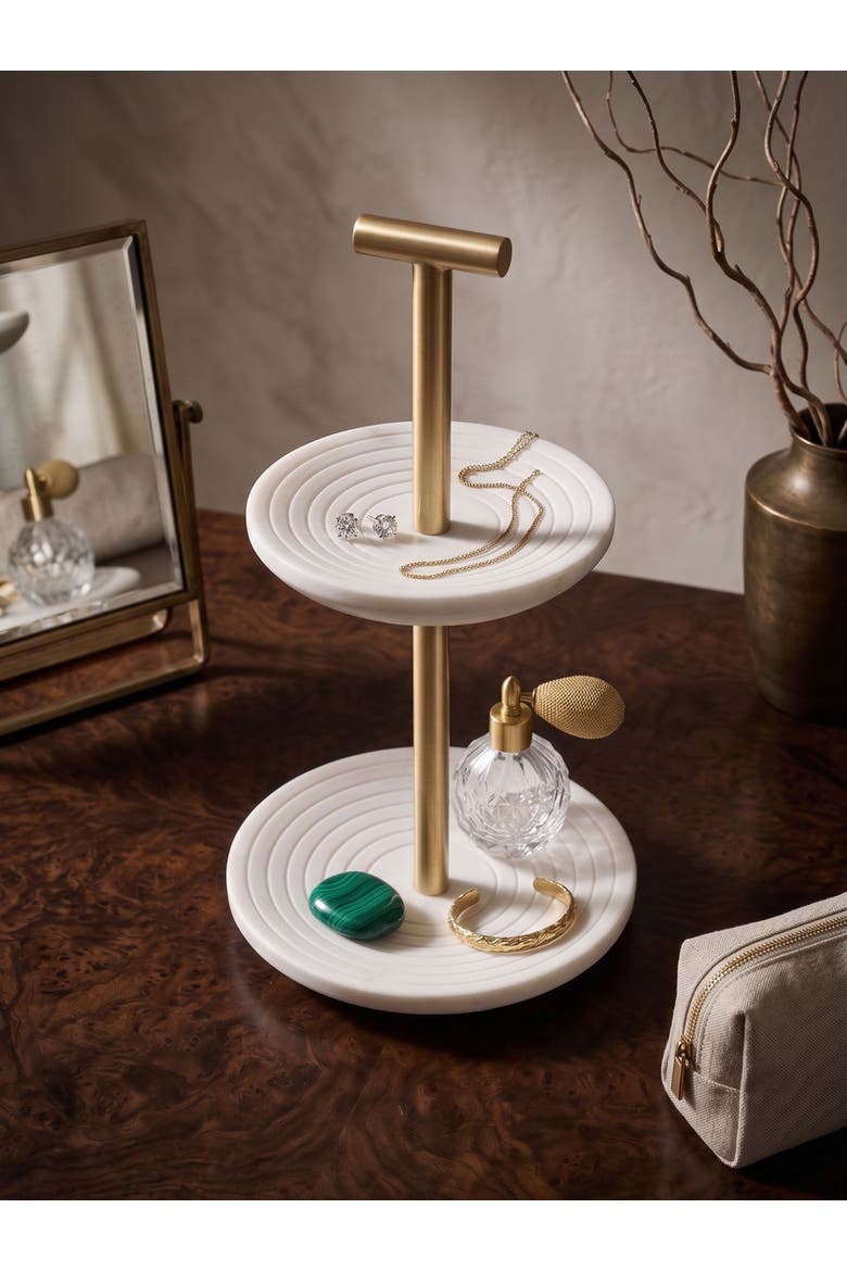 Regalia Tiered Marble & Brass Stand, Alternate, color, Ivory White