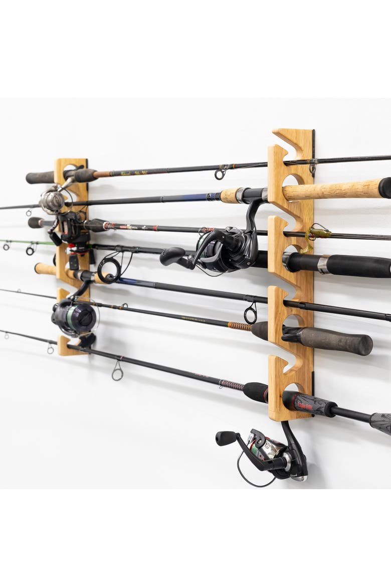 Stillwater Fishing Pole Storage Rack - Holds up to 8 Rods, Main, color, Rustic Wood