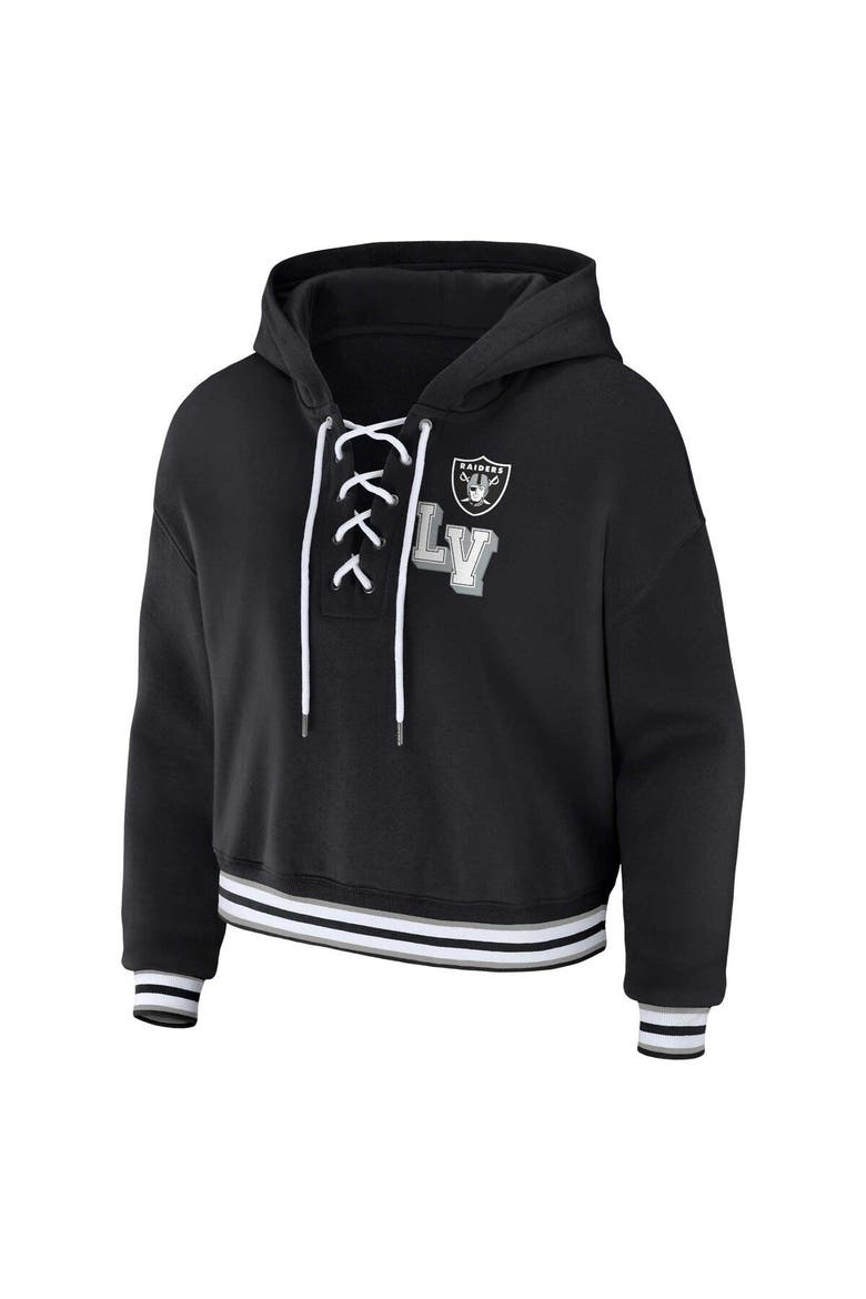 Women's WEAR by Erin Andrews Black Las Vegas Raiders Lace-Up Pullover Hoodie, Alternate, color, Black