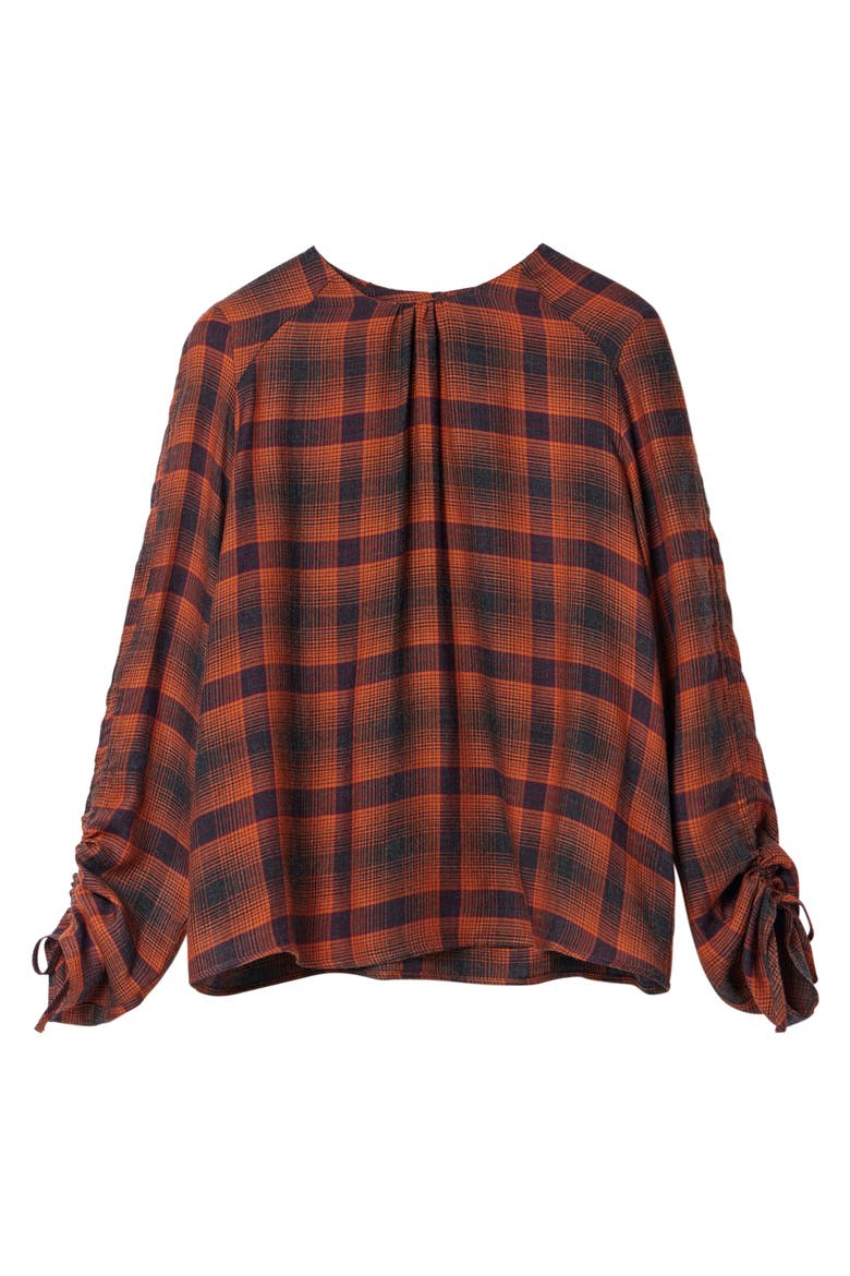 Adjustable Sleeve Plaid Blouse, Alternate, color, RED