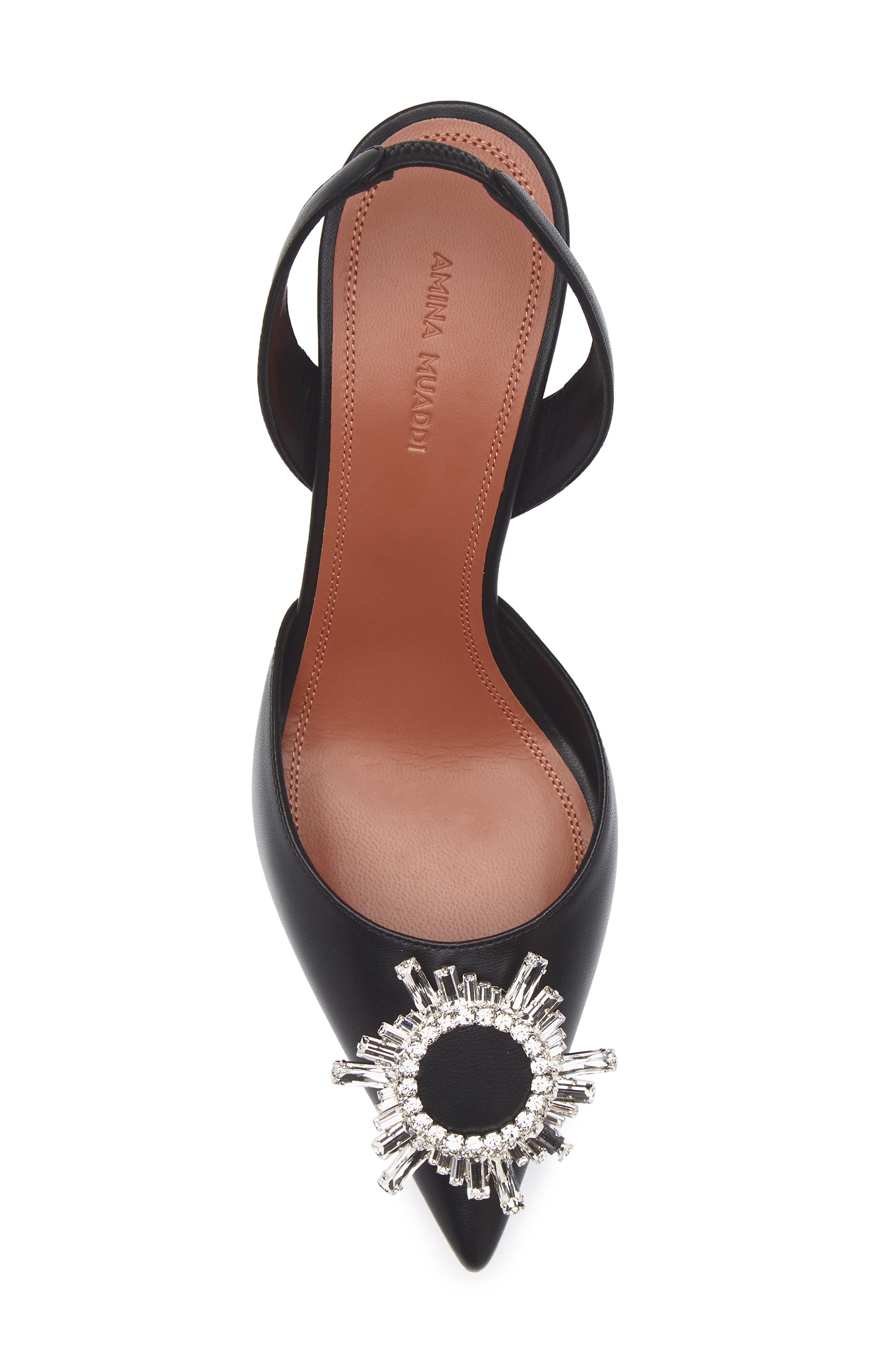 Amina Muaddi Begum Crystal Pointed Toe Slingback Pump, Alternate, color, Nappa Black