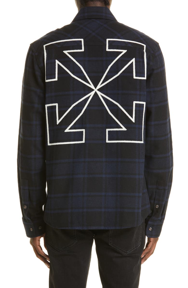 Off-White Logo Arrow Cotton Blend Flannel Button-Up Shirt, Alternate, color, 