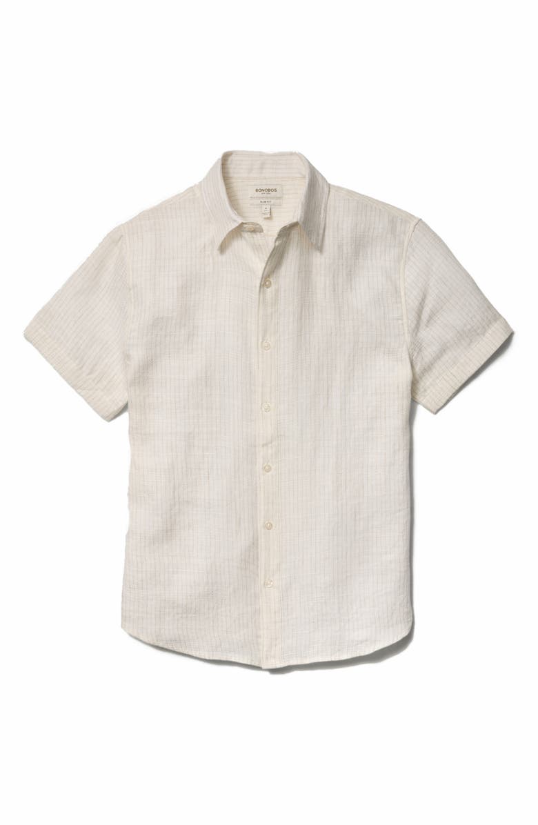 Bonobos Montauk Stripe Jacquard Short Sleeve Linen Button-Up Shirt, Alternate, color, Ewes Textured Linen As Header