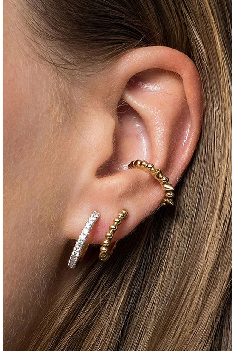 Bujukan Diamond & Beaded Double Hoop Earrings, Alternate, color, GOLD