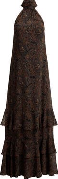 Lauren Ralph Lauren Paisley Crinkle Georgette Cocktail Dress