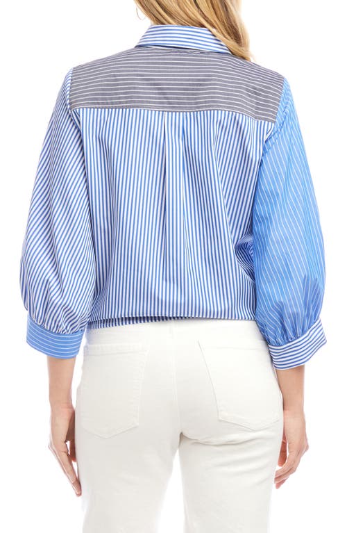 Karen Kane Mixed Stripe Tie Front Button-up Shirt In Multi