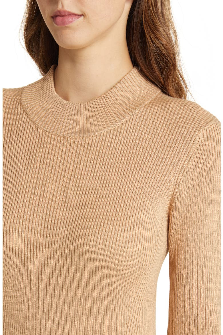 Rib Three-Quarter Sleeve Sweater Dress, Alternate, color, CARAMEL