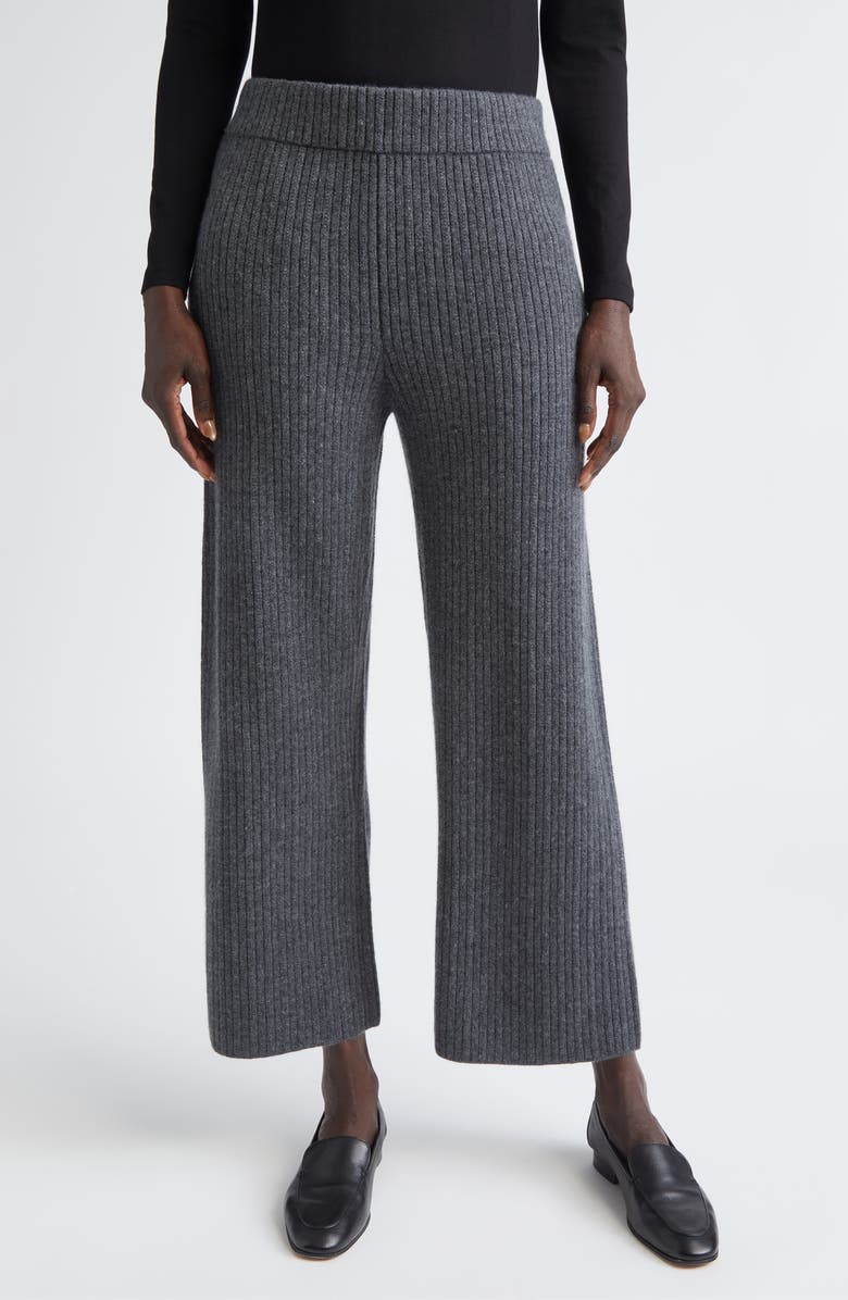 Lafayette 148 New York Rib Cashmere Blend Ankle Pants, Main, color, Graphite Melange