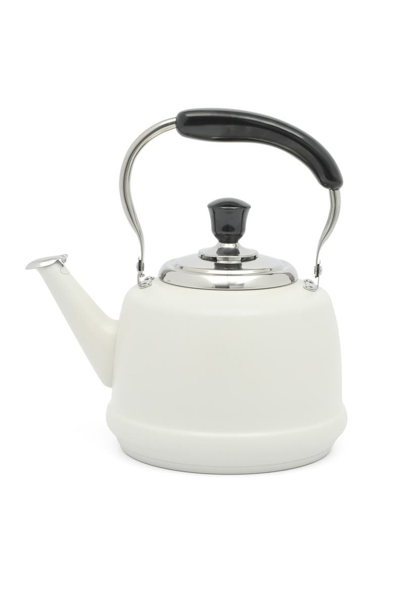 Kingstree Heavy Gauge Stainless Steel Whistling Stovetop Tea Kettle, Main, color, Linen White