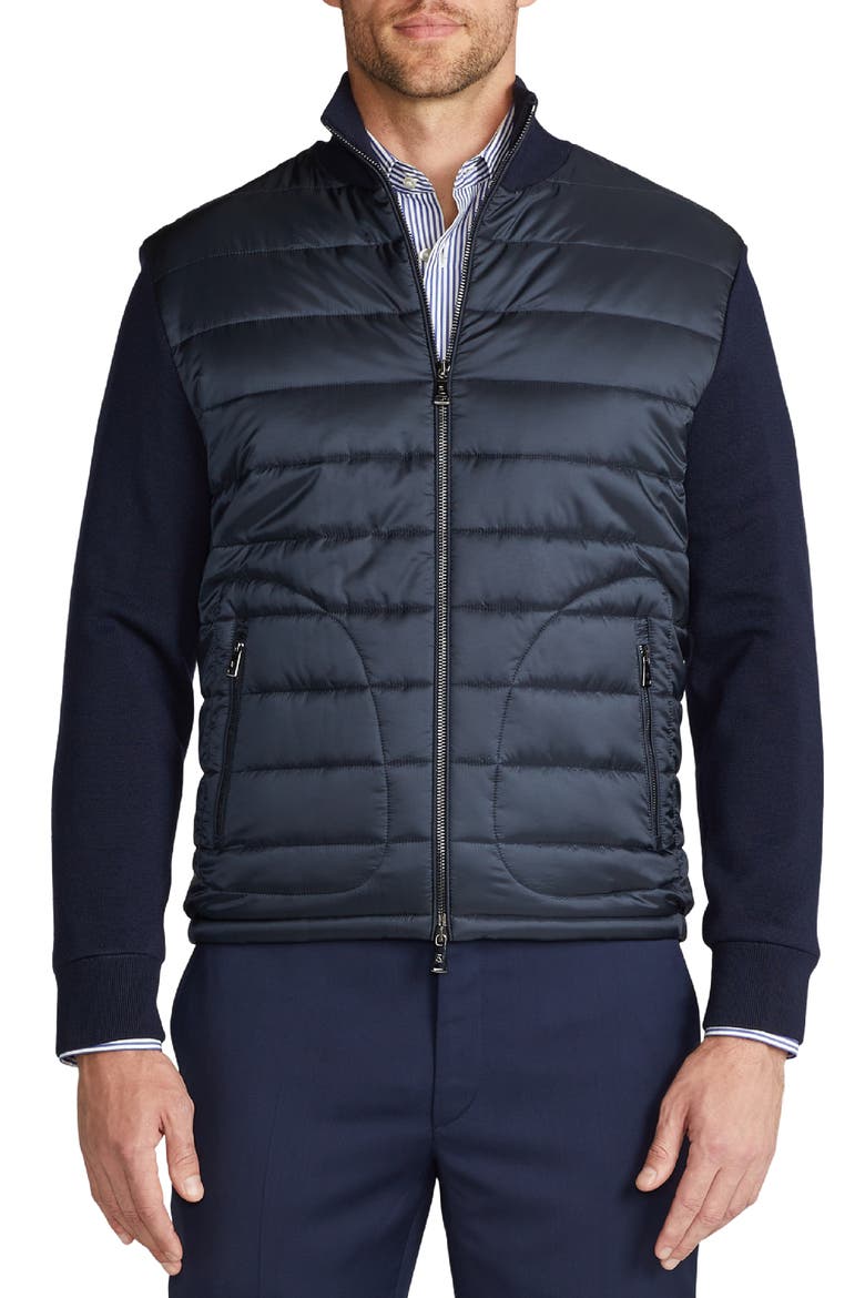 Quilted Nylon & Wool Knit Jacket, Main, color, CLASSIC CHAIRMAN NAVY