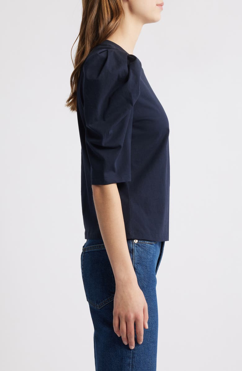 FRAME The Drape Puff Sleeve Organic Cotton Top, Alternate, color, Navy