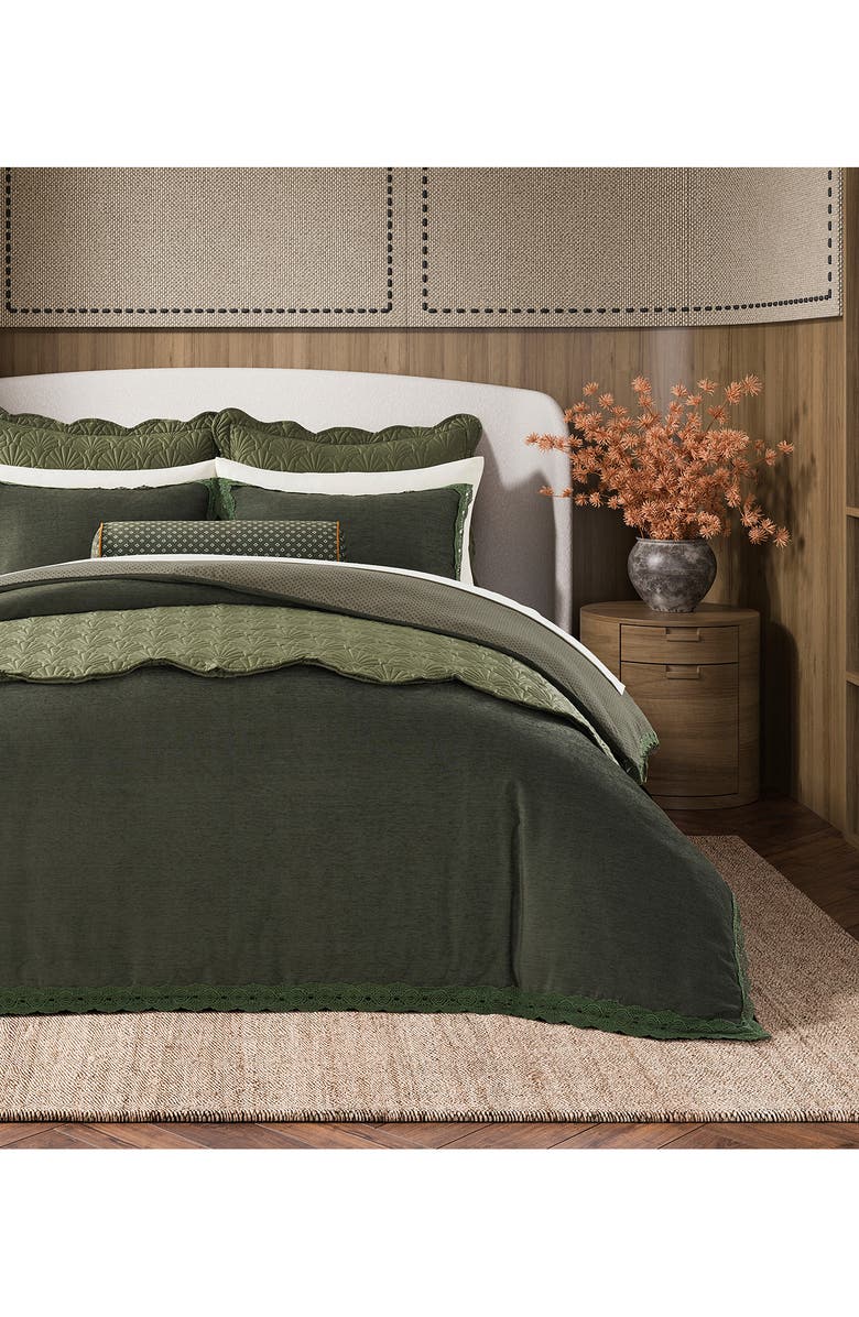 Ted Baker Chenille Lace Trim Duvet Cover & Pillow Shams Set, Alternate, color, Forest Green