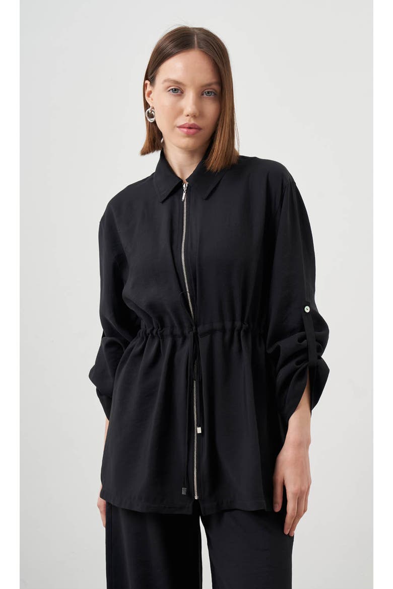 Cinched Waist Shirt Jacket, Alternate, color, Black