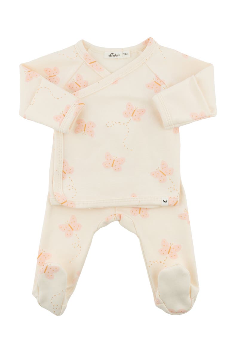 Mini Butterflies Pink Print Wrap Top Set, Main, color, Milk