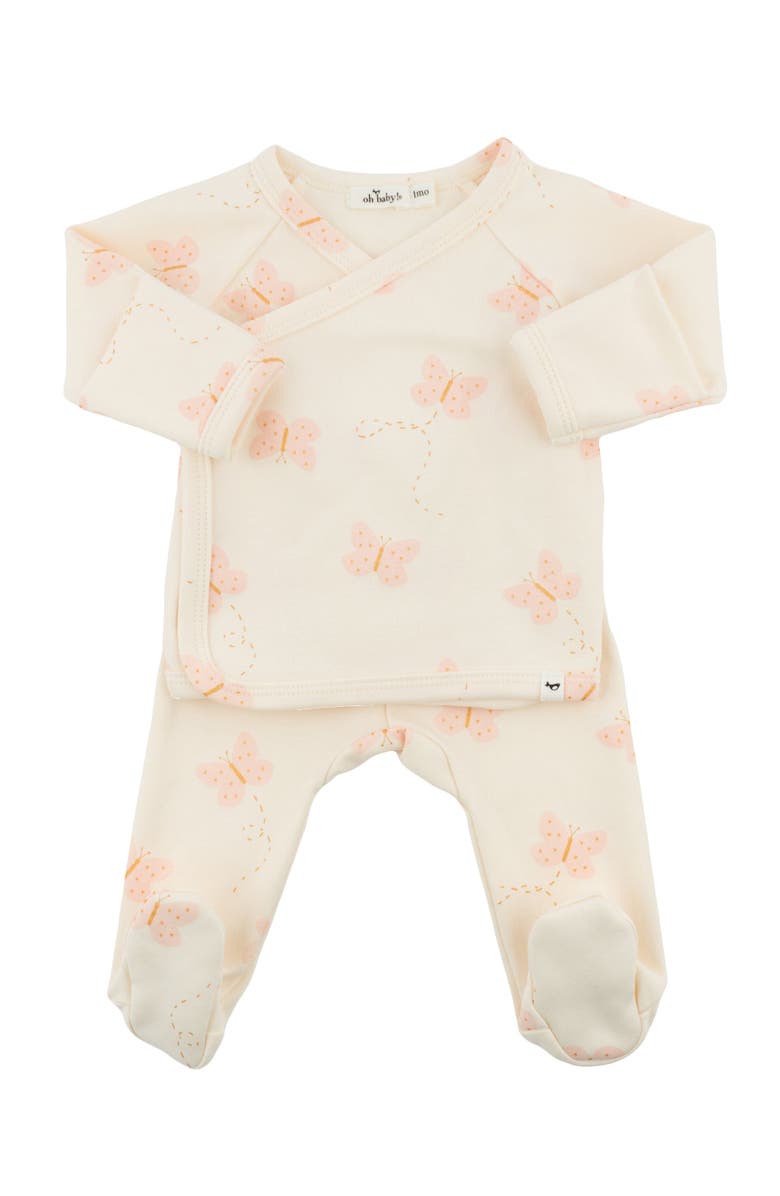 oh baby! Mini Butterflies Pink Print Wrap Top Set, Main, color,