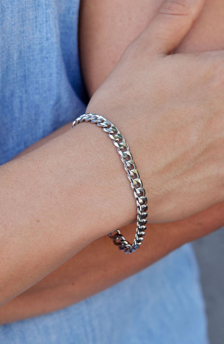 SAVVY CIE JEWELS Flat Curb Chain Bracelet, Alternate, color, White