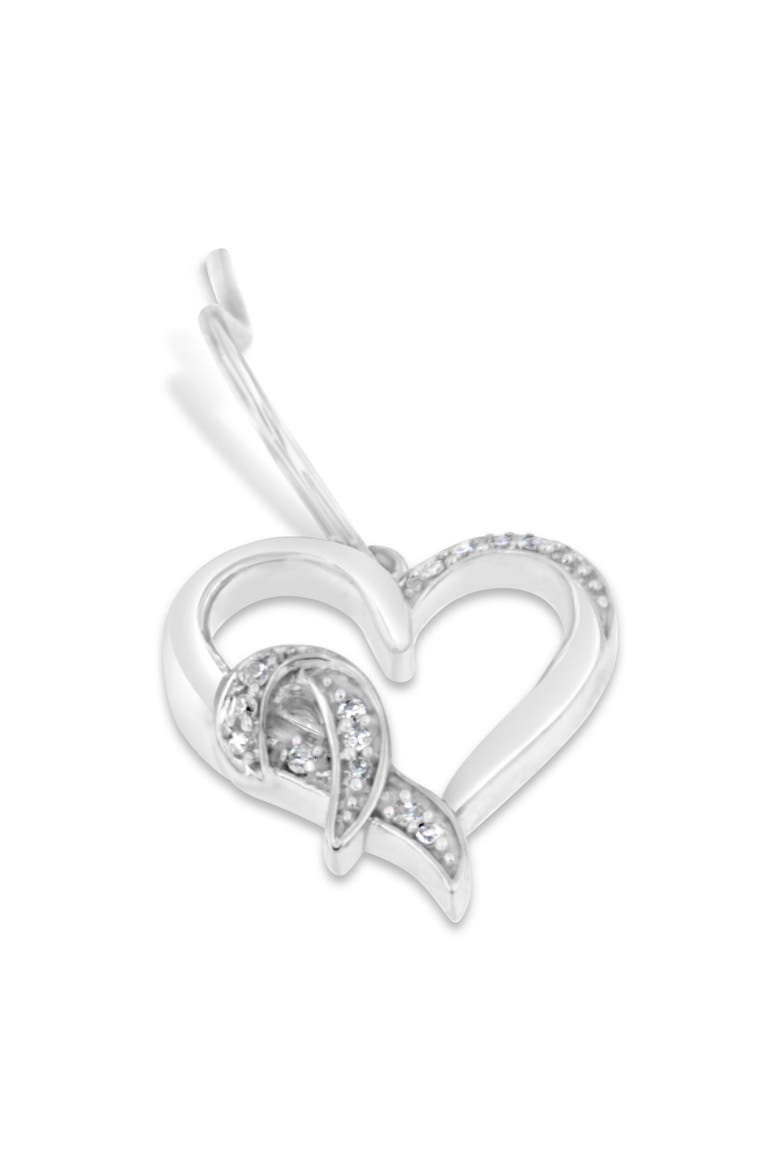 Silver Round Diamond Heart Dangle Earrings, Alternate, color, White