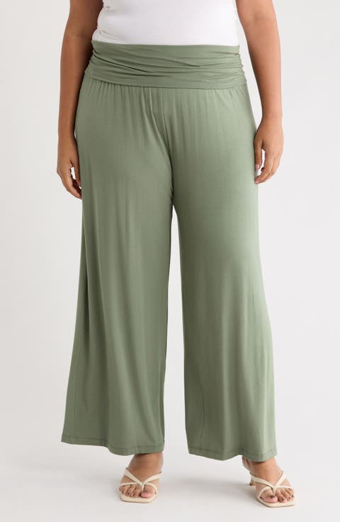 Foldover Jersey Wide Leg Pants (Plus)