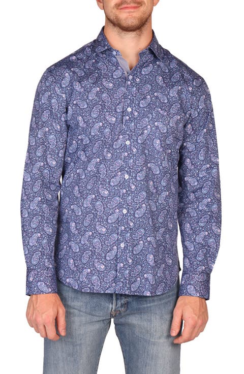Classic Fit Floral Paisley Stretch Cotton Button-Down Shirt