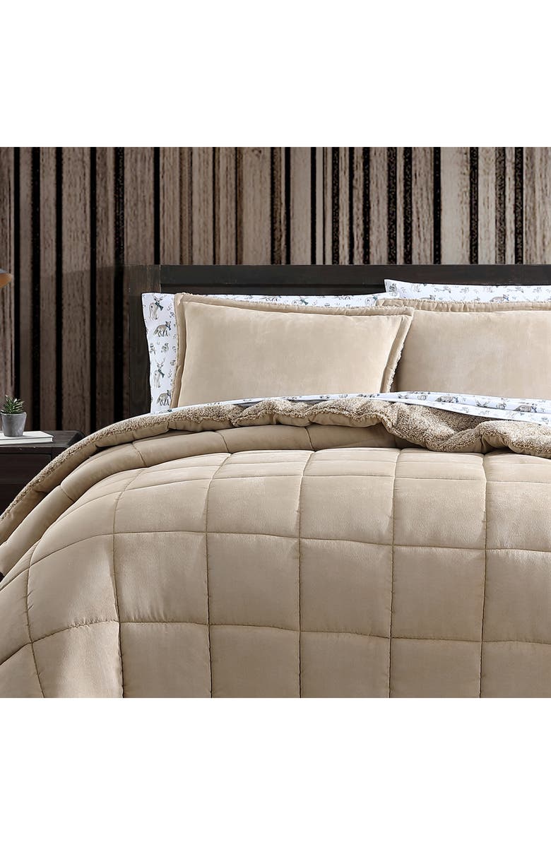 Eddie Bauer Sherwood Reversible Faux Shearling Comforter Set, Alternate, color, Light Pastel Brown