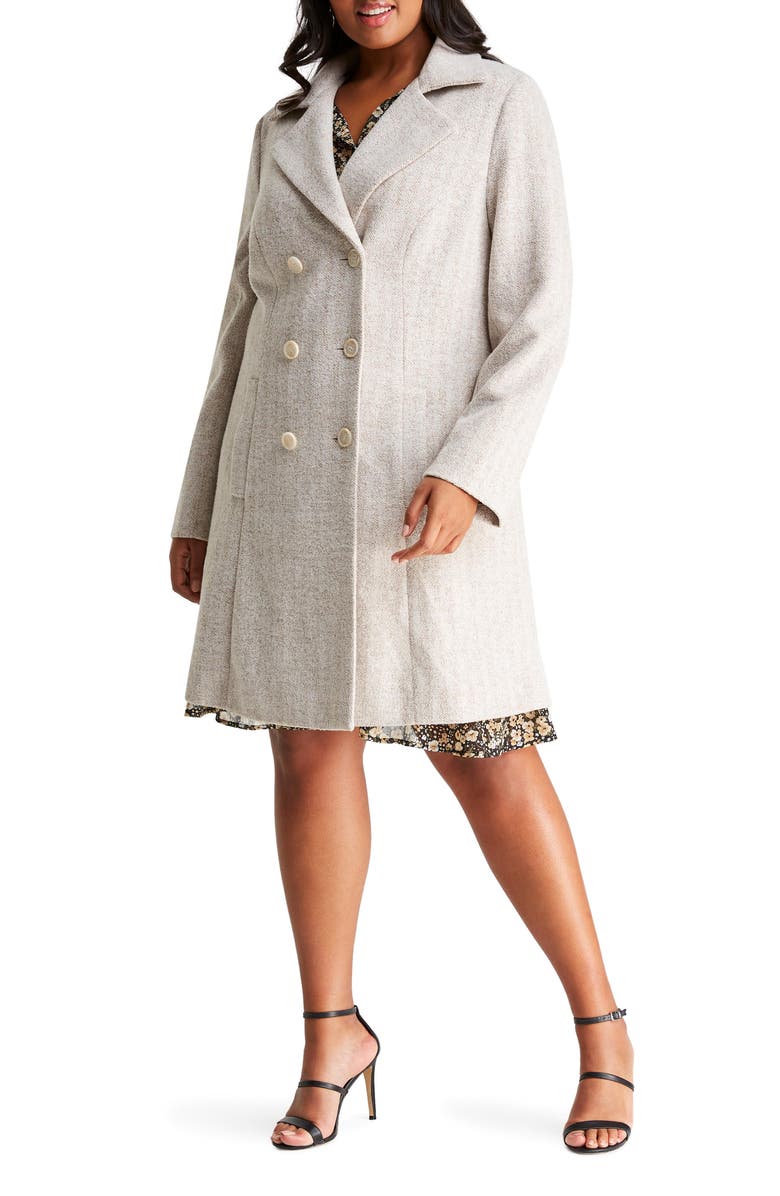 Estelle Homeland Herringbone Double Breasted Coat, Main, color, 