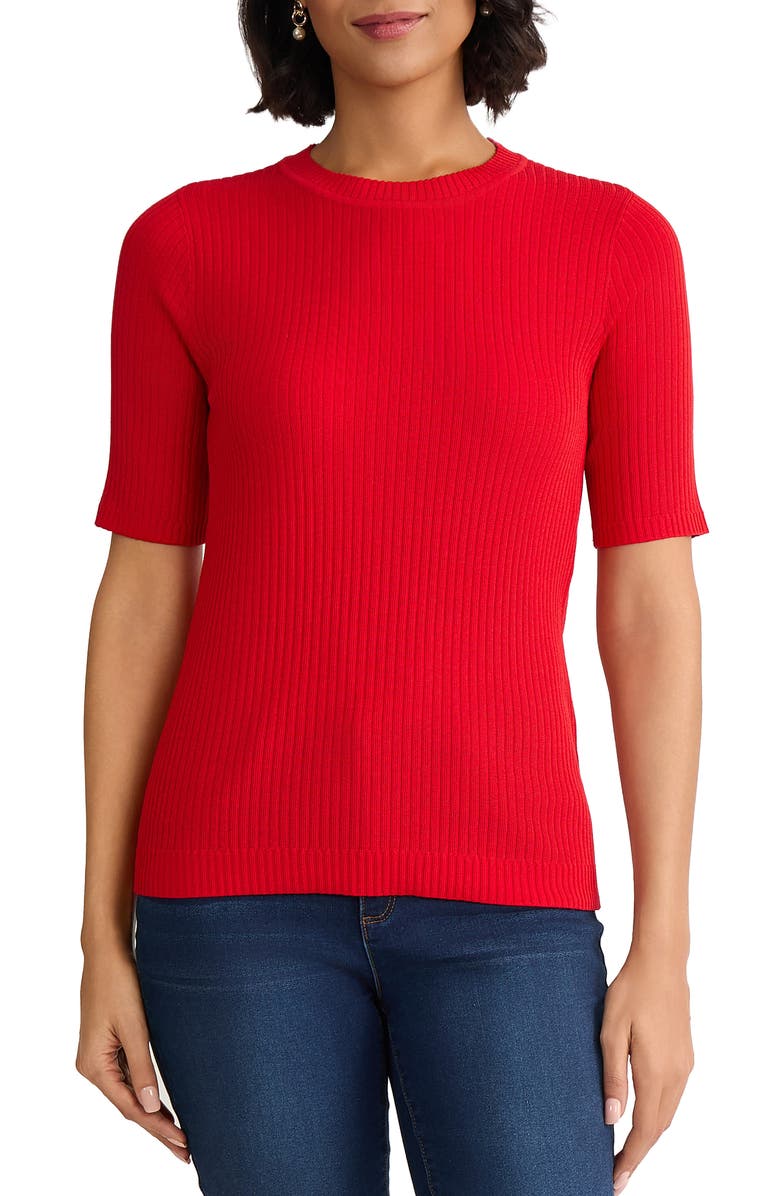 Jones New York Sutton Crewneck Short Sleeve Sweater, Main, color, Rouge