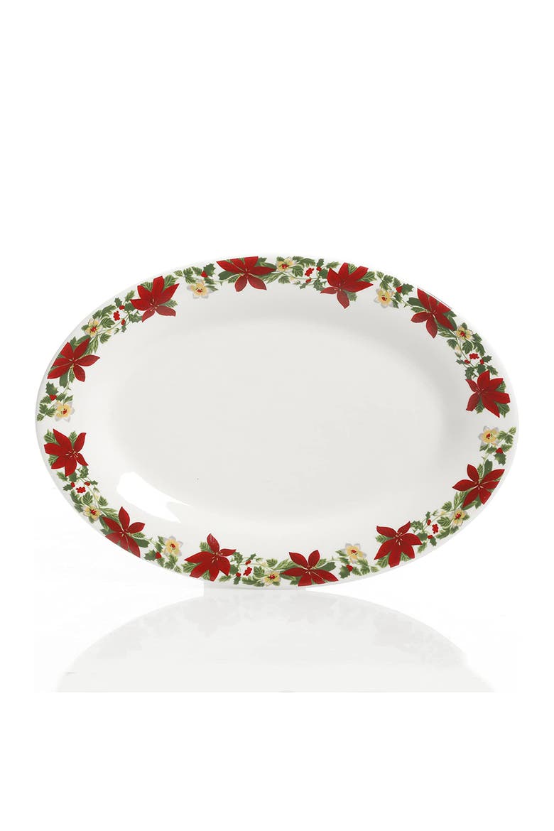 Perfect for Holidays Poinsettia 7 Piece Porcelain Serving Set, Alternate, color, Red