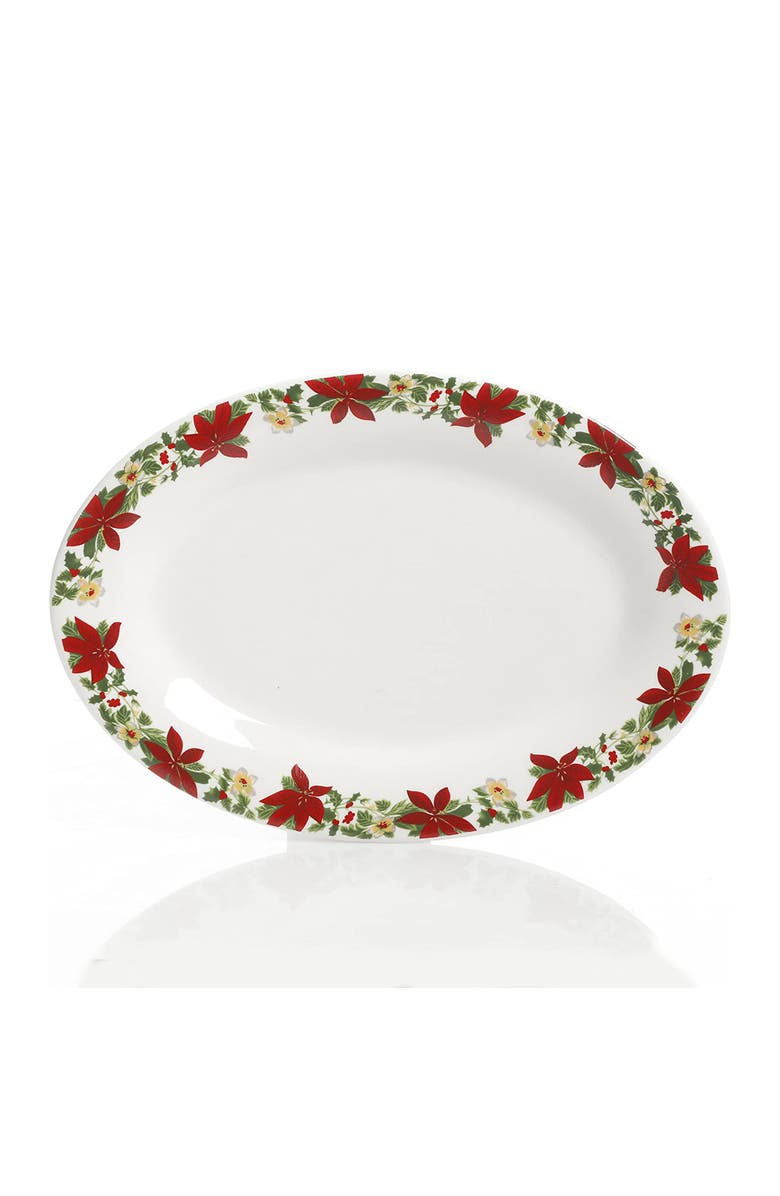 Gibson Home Perfect for Holidays Poinsettia 7 Piece Porcelain Serving Set, Alternate, color, Red