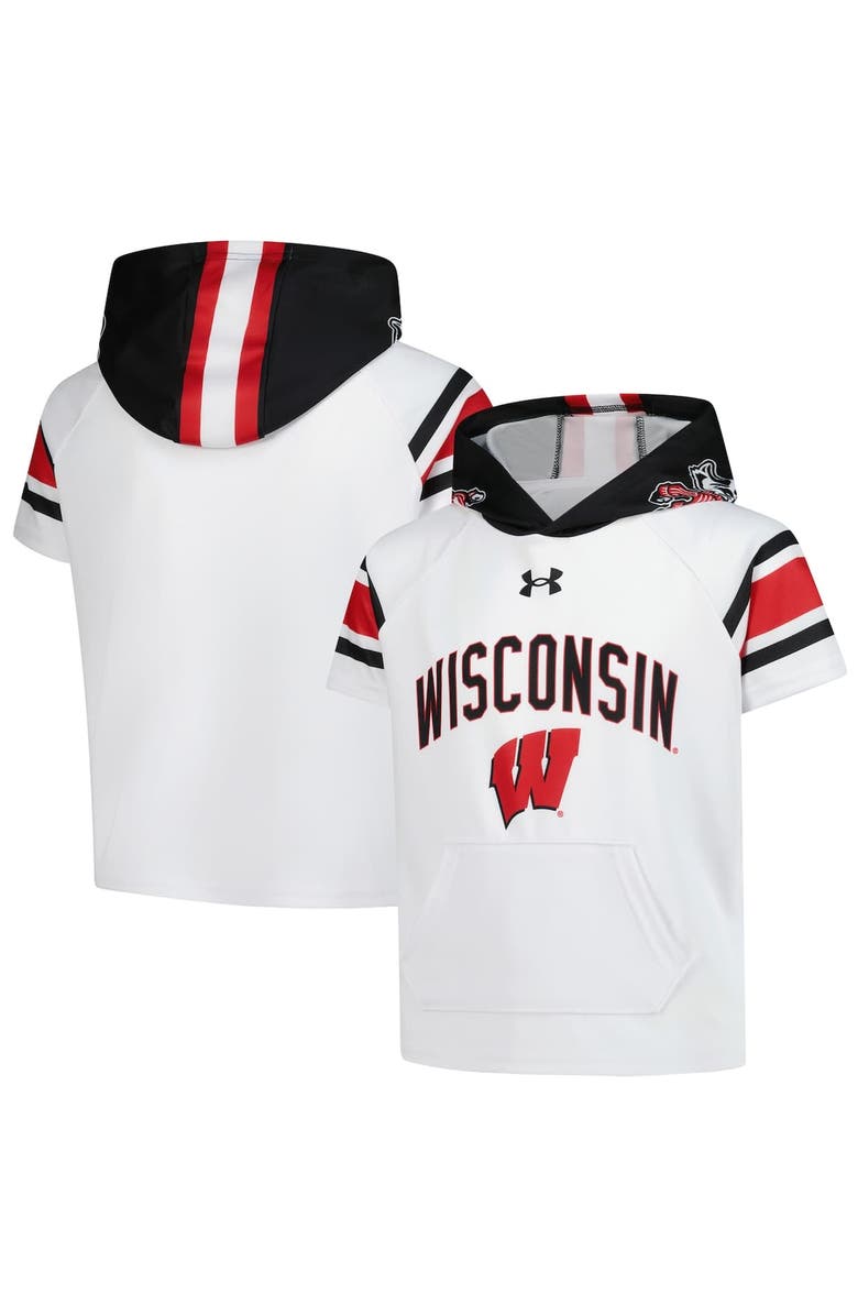 Under Armour Youth Under Armour White Wisconsin Badgers ArmourFuse Jersey Raglan Hooded T-Shirt, Alternate, color,