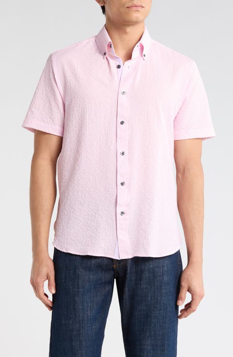 Seersucker Short Sleeve Button-Up Shirt
