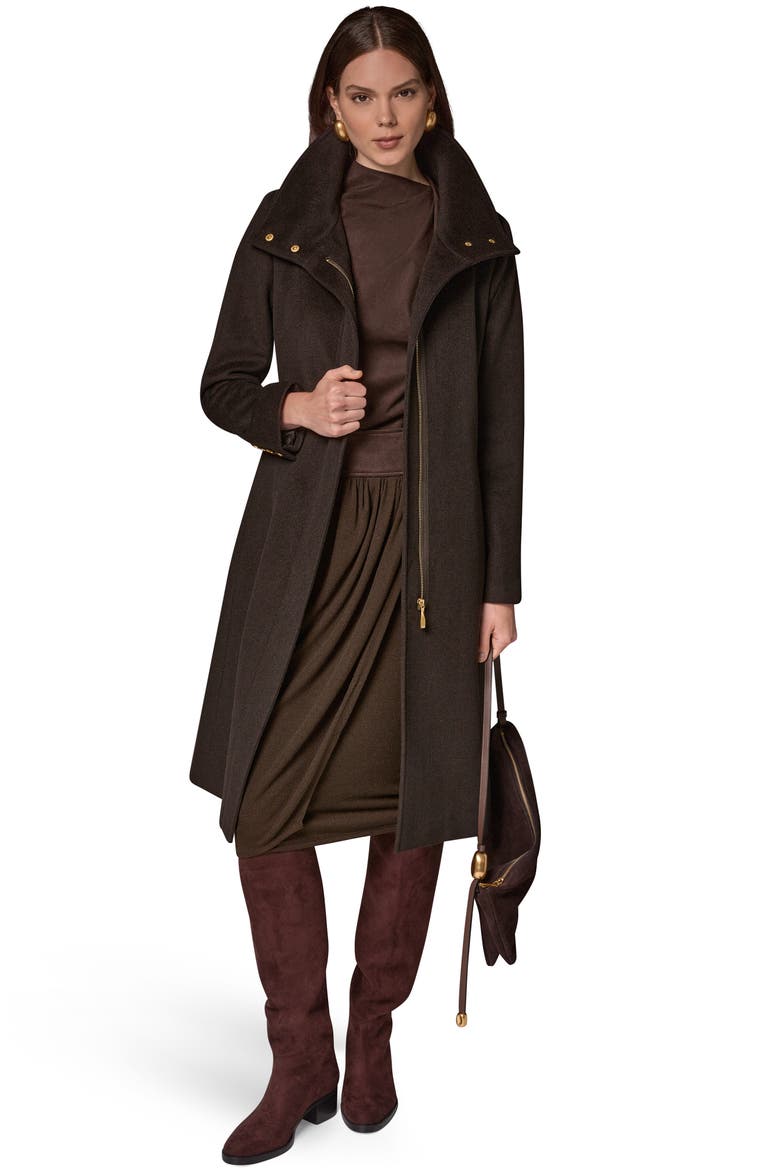 Belted Funnel Neck Wool Blend Coat, Alternate, color, CHOCOLATE