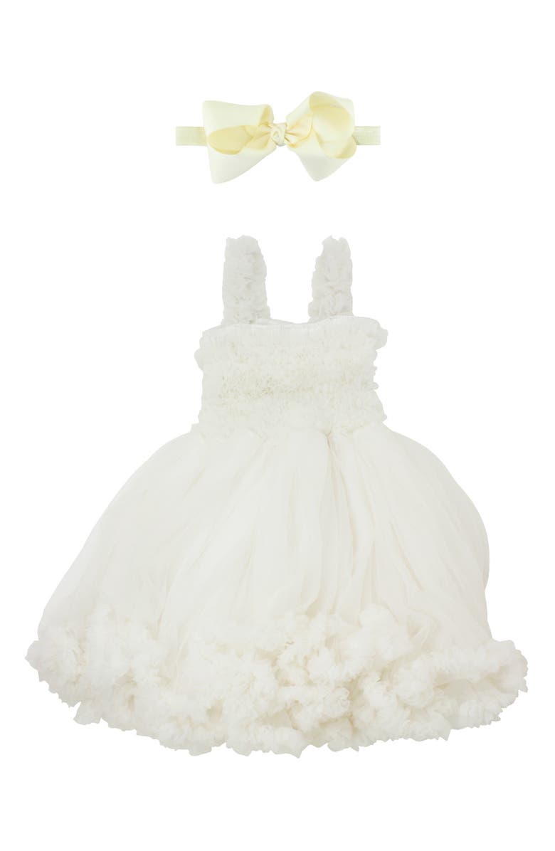 RuffleButts Raspberry Pettidress & Bow Head Wrap Set, Main, color,