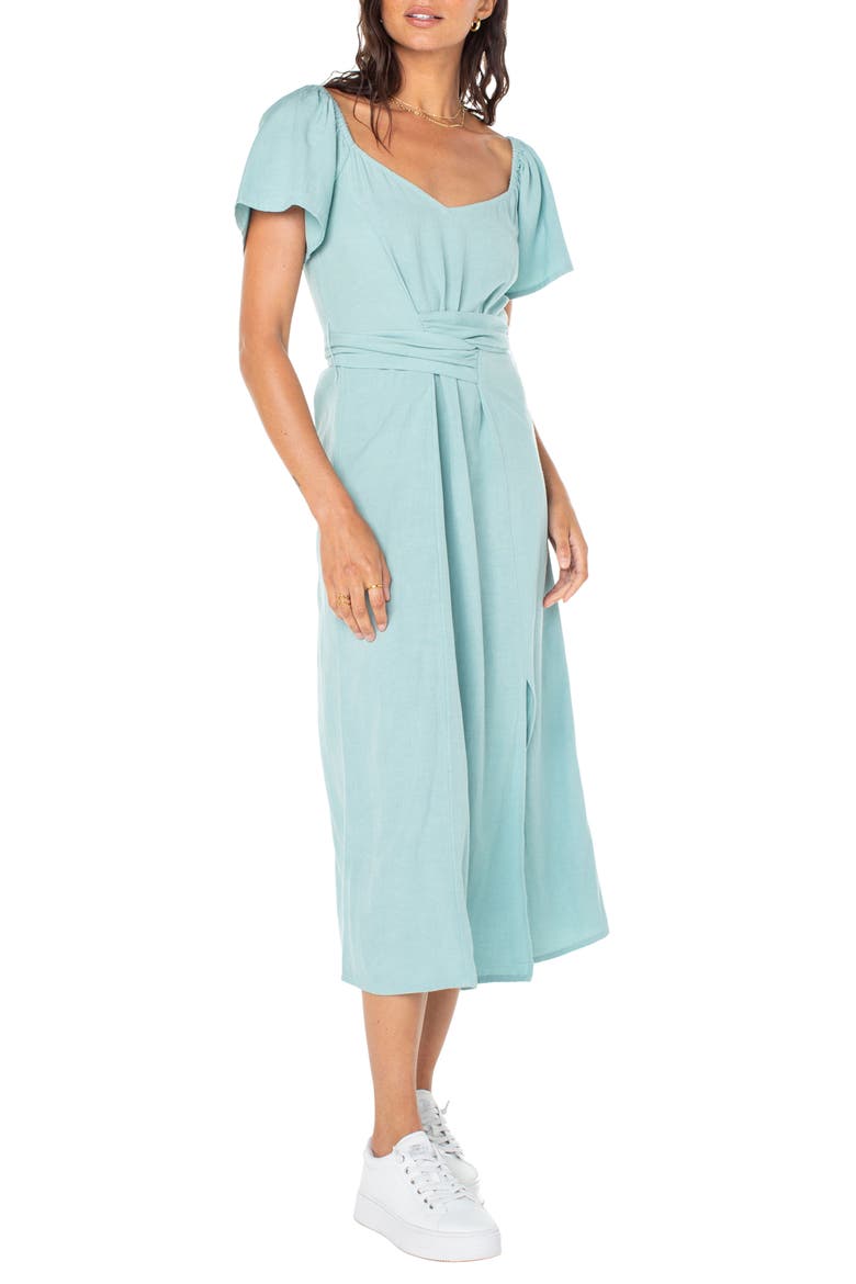 Bungalow Bliss Tie Back Midi Dress, Main, color, AQUIFER SOLID