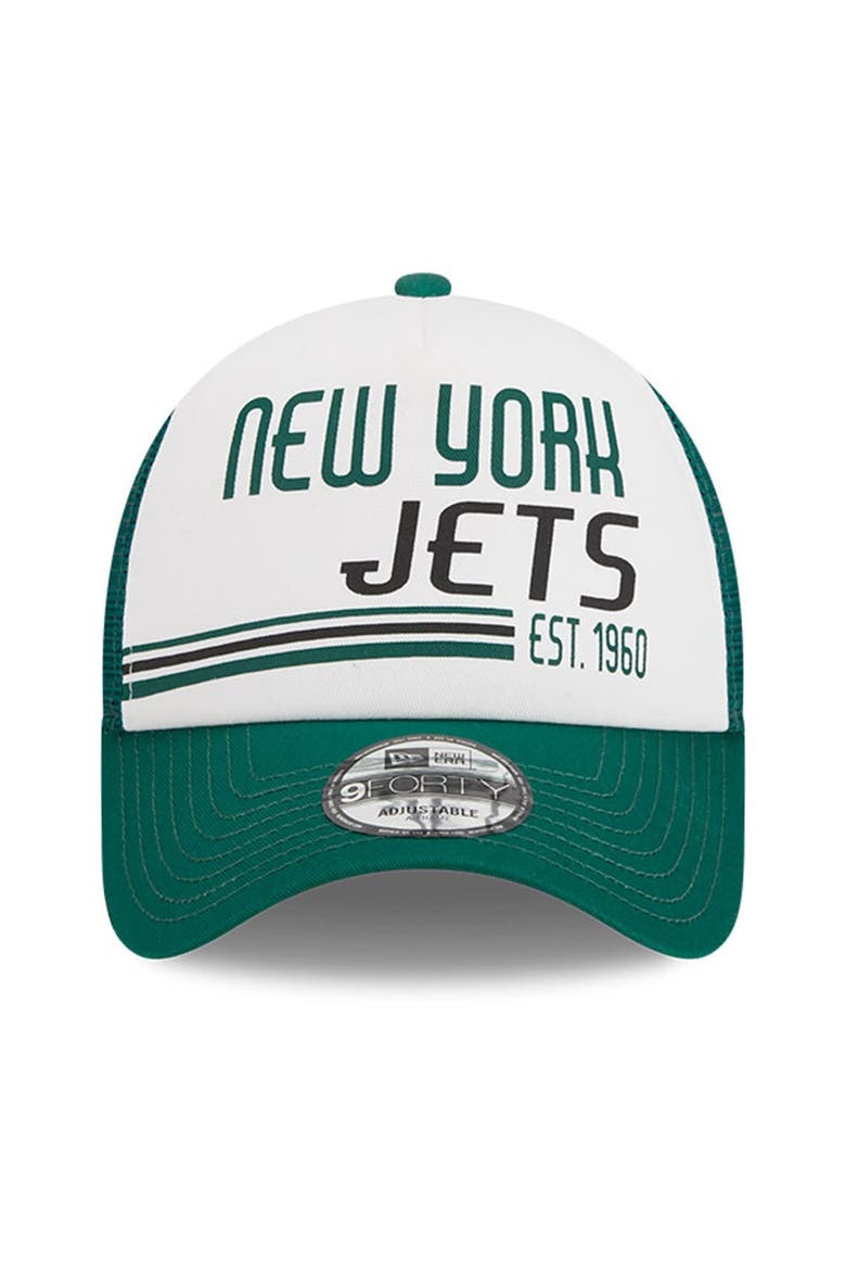 Men's New Era White/Green New York Jets Stacked A-Frame Trucker 9FORTY Adjustable Hat, Alternate, color, White