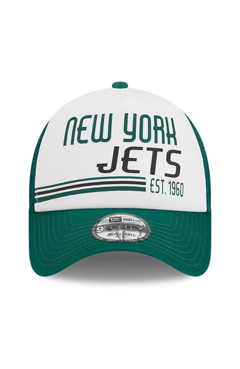 New Era Men's New Era White/Green New York Jets Stacked A-Frame Trucker 9FORTY Adjustable Hat, Alternate, color, White