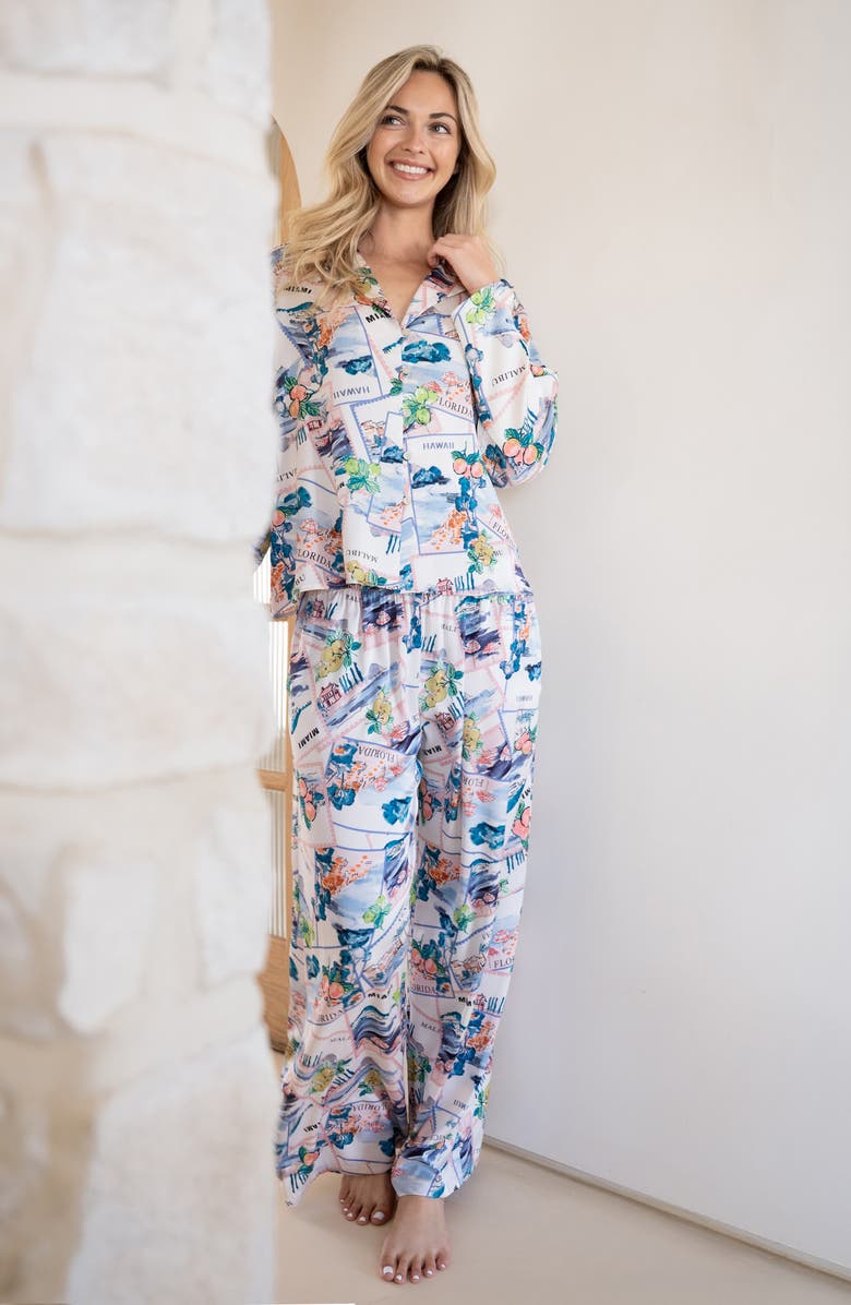 Midnight Bakery Print Satin Pajamas, Alternate, color, White