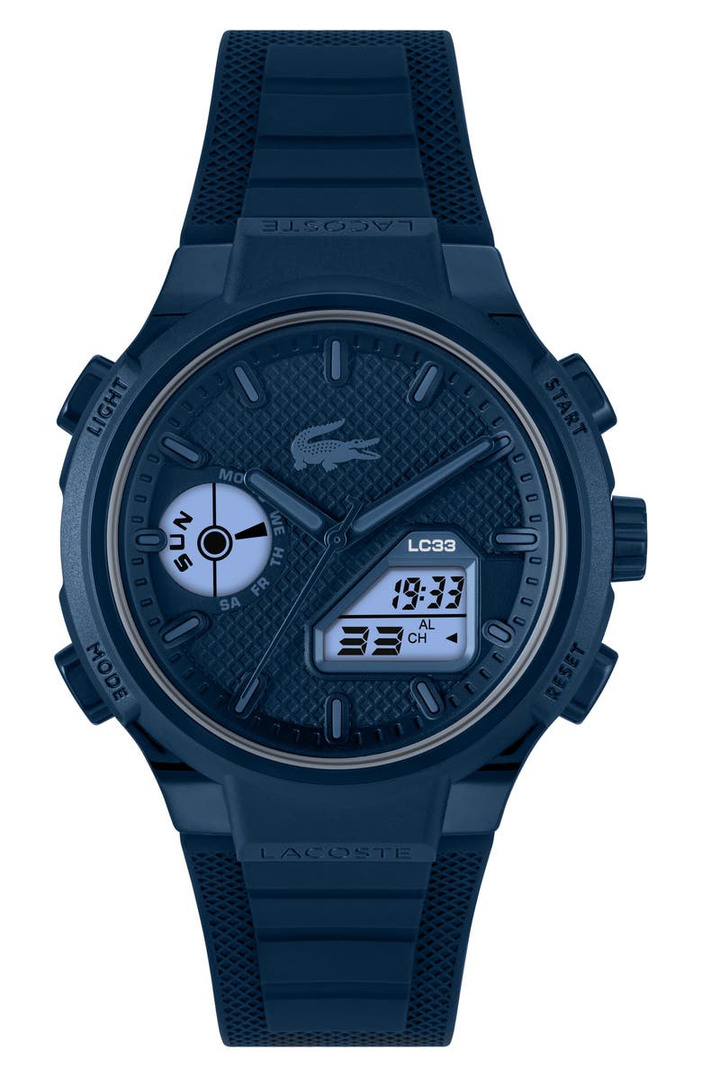 Lacoste LC33 Silicone Strap Watch, 45mm, Alternate, color, Navy