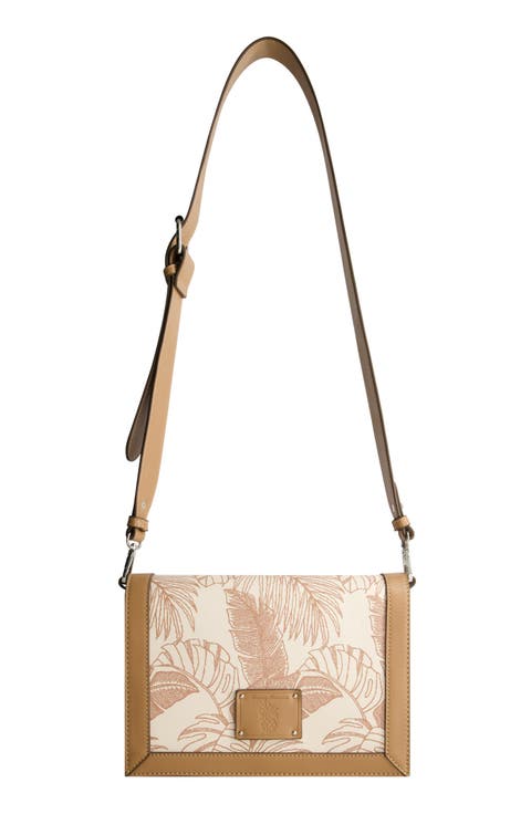 Debossed Logo Leaf Print City Crossbody Bag