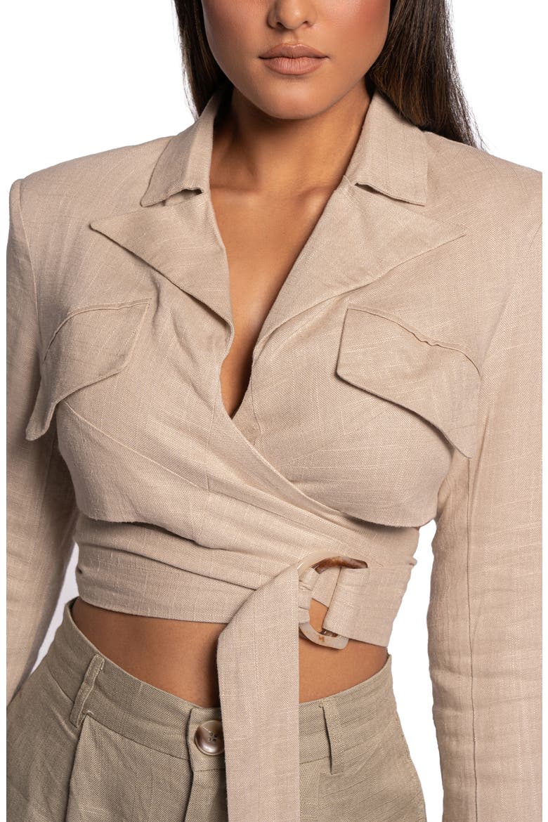 Myling Cotton & Linen Wrap Crop Top, Alternate, color, BEIGE