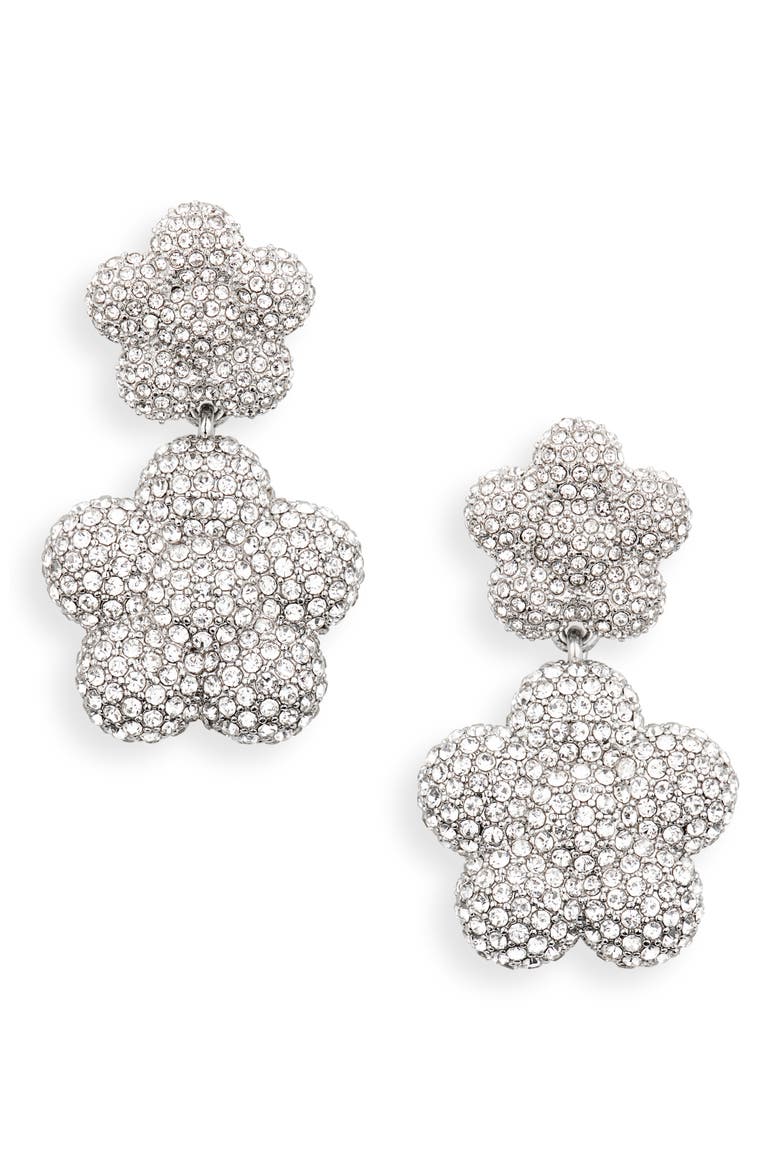 Daisy Balloon Drop Earrings, Main, color, SILVER/CRYSTAL