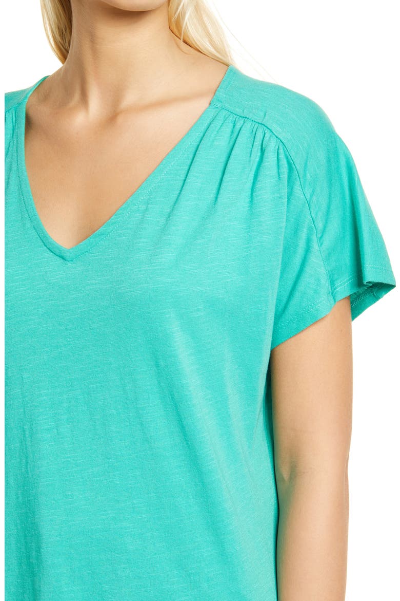 Gathered V-Neck T-Shirt, Alternate, color, GREEN MARINE