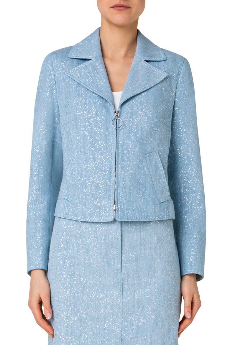 Sparkle Cotton Stretch Denim Zip Jacket, Main, color, PALE BLUE DENIM