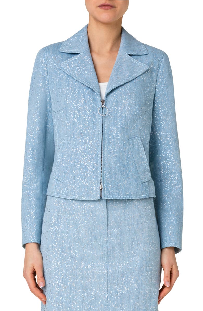 Akris punto Sparkle Cotton Stretch Denim Zip Jacket, Main, color, 