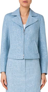 Akris punto Sparkle Cotton Stretch Denim Zip Jacket