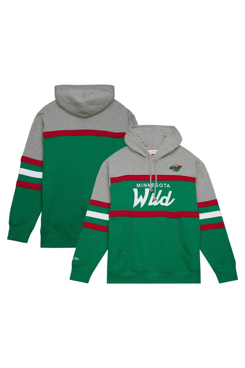 Men's Mitchell & Ness Green/Gray Minnesota Wild Head Coach Pullover Hoodie, Main, color, Green