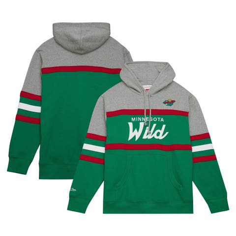 Men's Mitchell & Ness Green/Gray Minnesota Wild Head Coach Pullover Hoodie