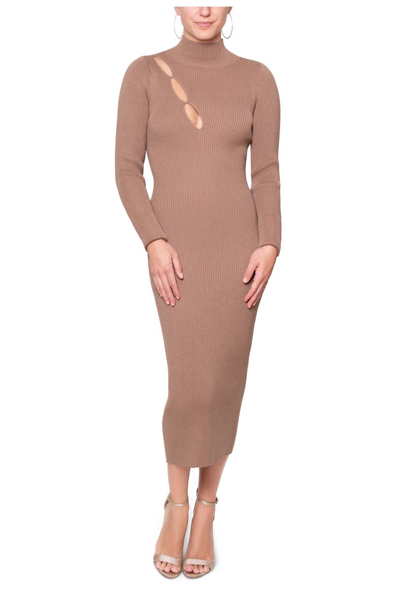 RACHEL Rachel Roy Clarke Mock Neck Sweater Midi Dress, Main, color, Almond