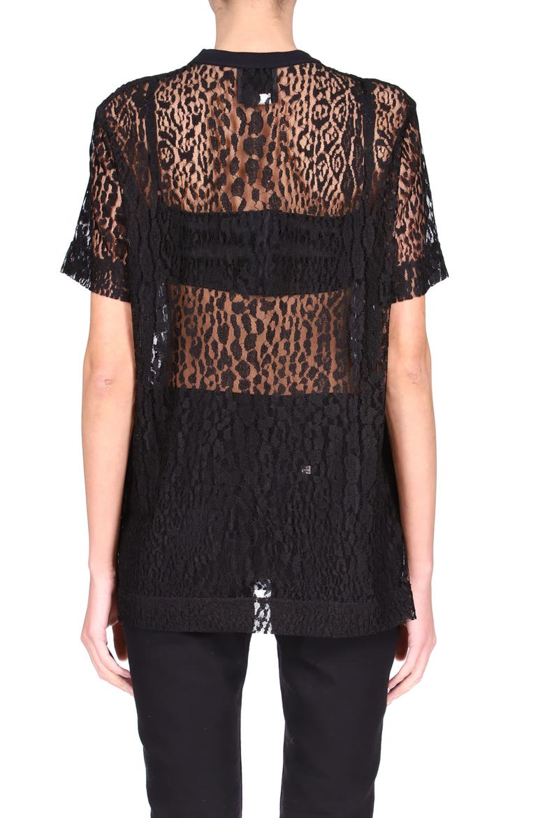 Sheer Lace T-Shirt, Alternate, color, BLACK
